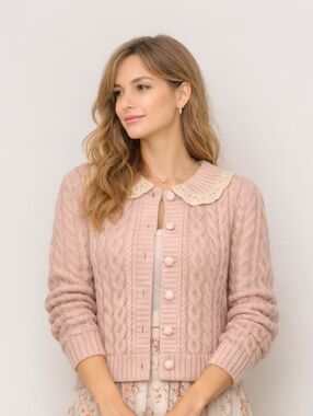 BNWT Jessica Simpson Pink Lace Cardigan S Old Money Boho Romantic Cottagecore